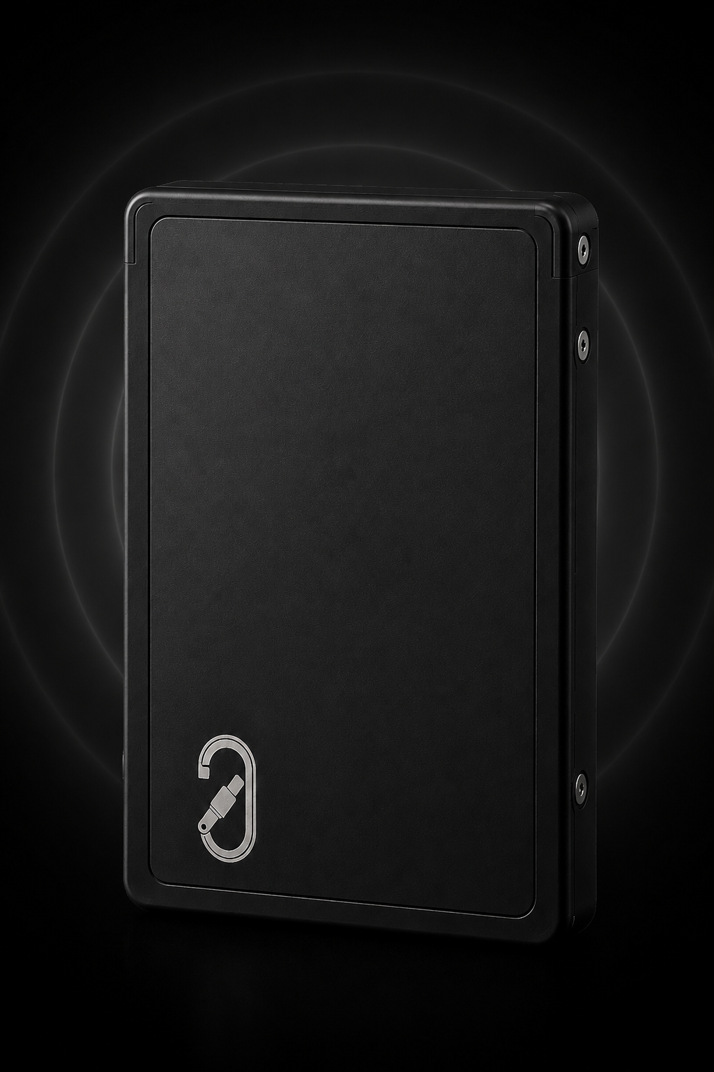 Aspen Pro wallet standing upright with radiating signal rings